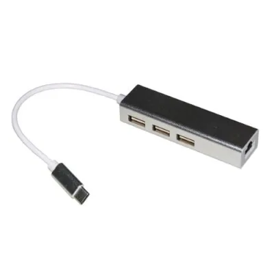 LINK LKADAT127 Adattatore di Rete USB-C + Hub 3 Porte USB 2.0 Silver