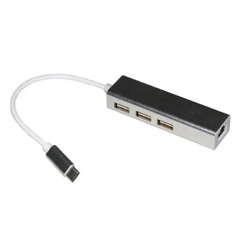 LINK LKADAT127 Adattatore di Rete USB-C + Hub 3 Porte USB 2.0 Silver