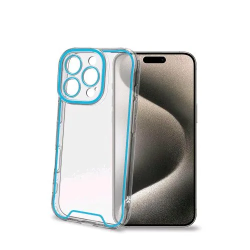 Celly Apple iPHONE 16 Pro Custodia in Tpu Trasparente con Bordi Che Si Illuminano al Buio di Blu