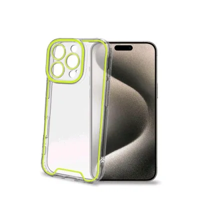 Celly Apple iPHONE 16 Pro Custodia in Tpu Trasparente con Bordi Che Si Illuminano al Buio di Giallo