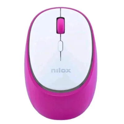 Nilox Mouse Ottico Verticale Wireless Ricaricabile Dual Bluetooth 5.2 + RF 2.4GHz 4 Pulsanti 2 dei Quali Silenziosi 1.6000 DPI Regolabili Ricaricabile Tramite Porta USB-C Cavo Incluso Bianco Rosa