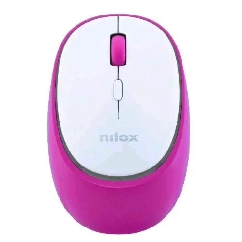 Nilox Mouse Ottico Verticale Wireless Ricaricabile Dual Bluetooth 5.2 + RF 2.4GHz 4 Pulsanti 2 dei Quali Silenziosi 1.6000 DPI Regolabili Ricaricabile Tramite Porta USB-C Cavo Incluso Bianco Rosa