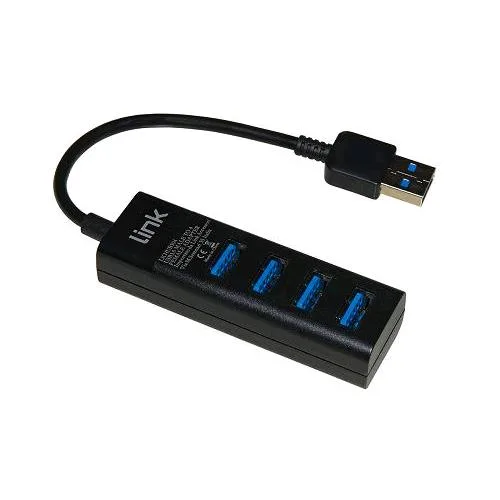 LINK LKHUB304 Hub 4 Porte USB 3.0 con Cavo 15 cm Nero
