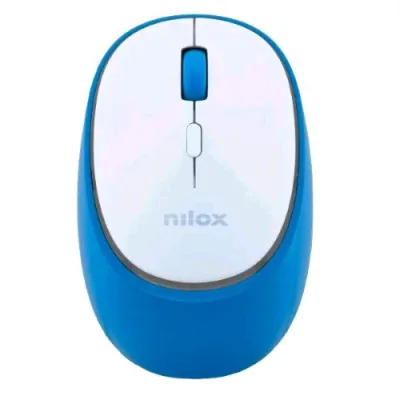 Nilox Mouse Ottico Verticale Wireless Ricaricabile Dual Bluetooth 5.2 + RF 2.4GHz 4 Pulsanti 2 dei Quali Silenziosi 1.6000 DPI Regolabili Ricaricabile Tramite Porta USB-C Cavo Incluso Bianco/Blu