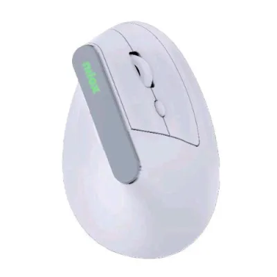 Nilox Mouse Ottico Verticale Wireless Ricaricabile Dual Bluetooth 5.2 + RF 2.4GHz 6 Pulsanti 1.6000 DPI Regolabili Illuminazione RGB Ergonomico Ricaricabile Tramite Porta USB-C Cavo Incluso Bianco