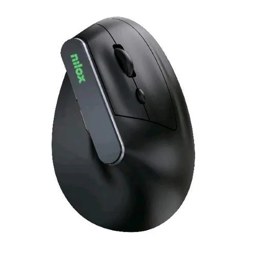 Nilox Mouse Ottico Verticale Wireless Ricaricabile Dual Bluetooth 5.2 + RF 2.4GHz 6 Pulsanti 1.6000 DPI Regolabili Illuminazione RGB Ergonomico Ricaricabile Tramite Porta USB-C Cavo Incluso Nero