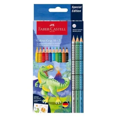 Faber Castell Colour Grip Dinosauro Pastelli Mina 3.3 mm con Adesivi Colori Assortiti Conf 13 Pz.