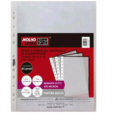 Molho Leone Buste con Foratura Universale in Polipropilene 220X300 mm Trasparente Conf 50 Pz.