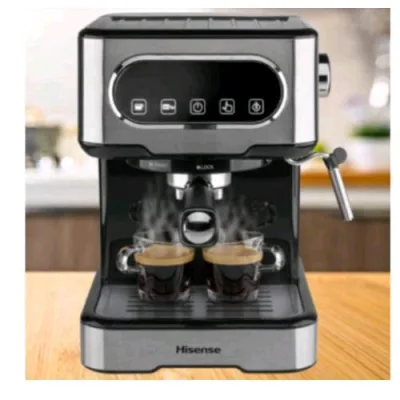 Hisense HSCM15DBK Macchina da Caffe' in Polvere 1.100 W 1.5 l 15 Bar 2 Caffe' in Contemporanea Montalatte Schermo Touch Nero//Acciaio