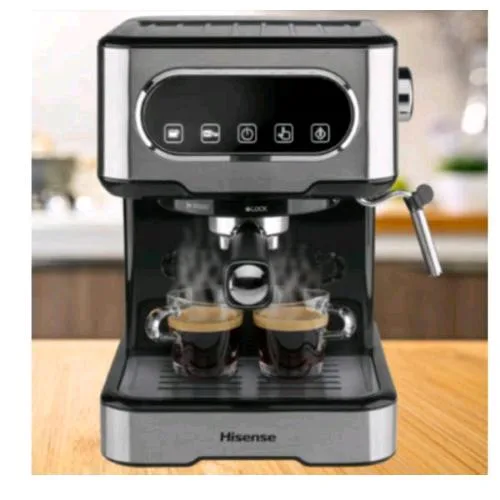 Hisense HSCM15DBK Macchina da Caffe' in Polvere 1.100 W 1.5 l 15 Bar 2 Caffe' in Contemporanea Montalatte Schermo Touch Nero//Acciaio