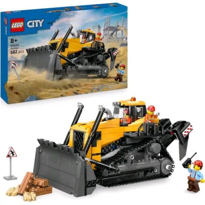 LEGO City Bulldozer Giallo Set con 3 Minifigure Mattoncini e Segnali Stradali