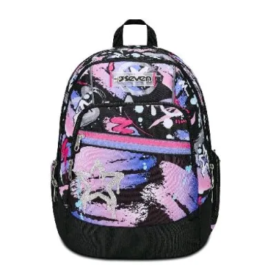 Seven Advanced Zaino in Poliestere 2 Scomparti Tasca Porta PC Tasca Borraccia e Tasca Laterale Nero Fucsia Mark On Girl