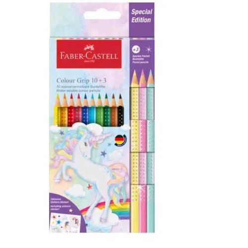 Faber Castell Colour Grip Unicorno Pastelli Mina 3 mm con Adesivi Colori Assortiti Conf 13 Pz.