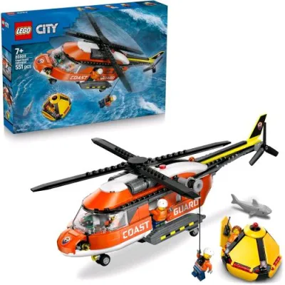 LEGO City Elicottero della Guardia Costiera con Porte Scorrevoli Verricello 4 Minifigure e Figura di Squalo