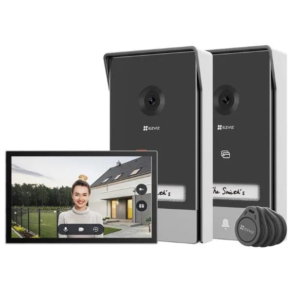 Ezviz HP7-2 Entry Kit Videocitofono 2 Fili con Doppia Entrata Monitor Touch 7" Controllo Remoto - Rilevamento Movimento - Audio Bidirezionale - Sblocco Rfid