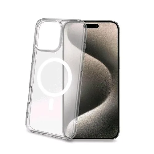 Celly Apple iPHONE 16 Pro Max Cover in Morbido Tpu Trasparente Compatibile Magsafe Modulo Magnetico Circolare Integrato Bianco