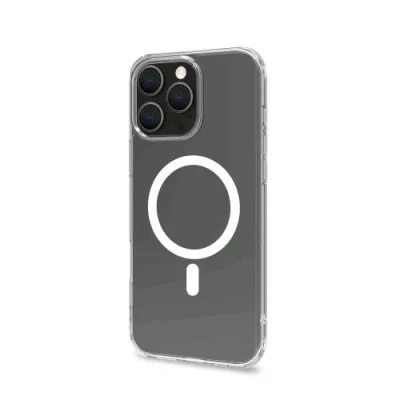 Celly Apple iPHONE 16 Pro Max Cover in Morbido Tpu Trasparente Compatibile Magsave Modulo Magnetico Circolare Bianco