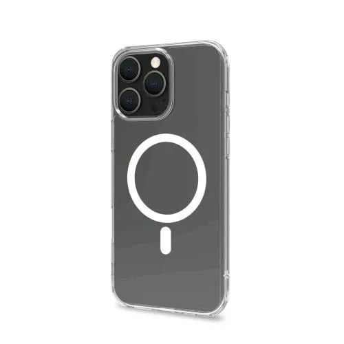 Celly Apple iPHONE 16 Pro Max Cover in Morbido Tpu Trasparente Compatibile Magsave Modulo Magnetico Circolare Bianco
