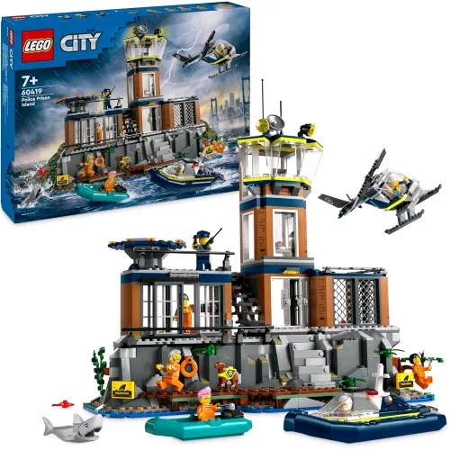 LEGO City Prigione Sull' Isola della Polizia con Elicottero Barca Gommone e 7 Minifigure