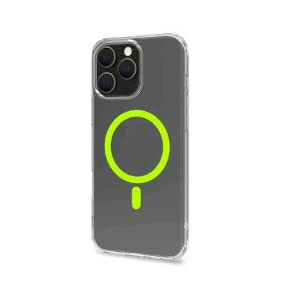 Celly Apple iPHONE 16 Pro Max Cover in Morbido Tpu Trasparente Compatibile Magsave Modulo Magnetico Circolare Giallo Fluo