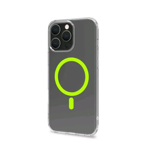 Celly Apple iPHONE 16 Pro Max Cover in Morbido Tpu Trasparente Compatibile Magsave Modulo Magnetico Circolare Giallo Fluo