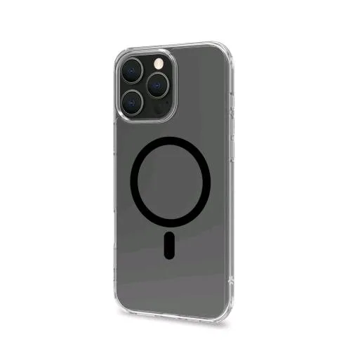 Celly Apple iPHONE 16 Pro Max Cover in Morbido Tpu Trasparente Compatibile Magsave Modulo Magnetico Circolare Nero