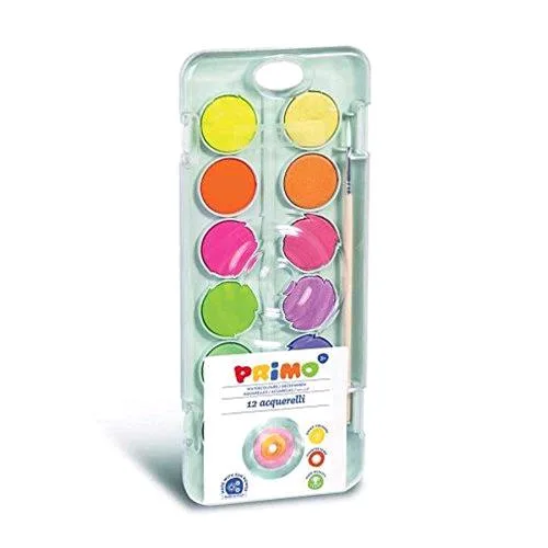 Primo Acquerelli Pastiglie 30 mm Colori Fluo e Metallizzati Assortiti 12 Pz.