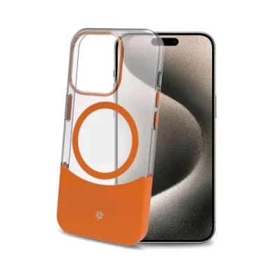Celly Apple iPHONE 16 Pro Max Cover in Tpu Magsafe Trasparente Parte Inferiore in Materiale Soft-Touch Removibile Arancione