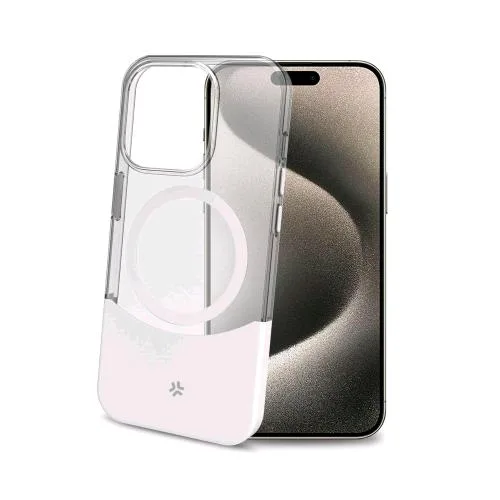 Celly Apple iPHONE 16 Pro Max Cover in Tpu Magsafe Trasparente Parte Inferiore in Materiale Soft-Touch Removibile Bianco