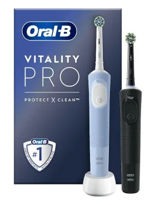 Braun Vitality Pro Duo Spazzolino Elettrico Ricaricabile 2 Modalita' di Spazzolatura Blu Nero Conf 2 Pz.