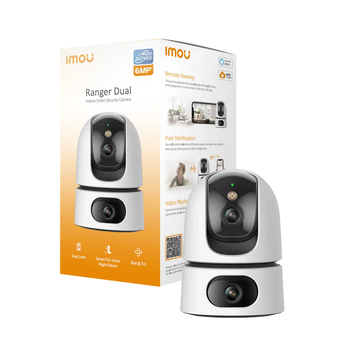 CAMERA DOME 5MP+5MP PTZ SIRENA FARO 3.6MM/IR15/MSD/WIFI6/FC/IMOU SENSE