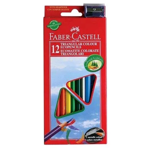 Faber Castell Eco Pastelli Triangolari 3 mm Colori Assortiti Conf. 12 Pz.