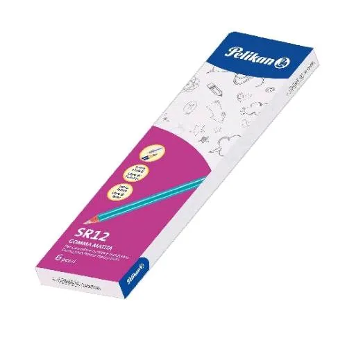 Pelikan SR Gomma Matita per Lavori di Precisione Rimuove Sia Grafite Che Inchiostro Conf 6 Pz.