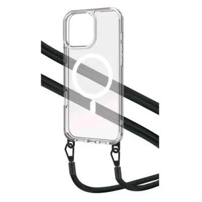 Celly Apple iPHONE 16 Pro Max Cover Magsafe Trasparente con Laccetto in Nylon Nero