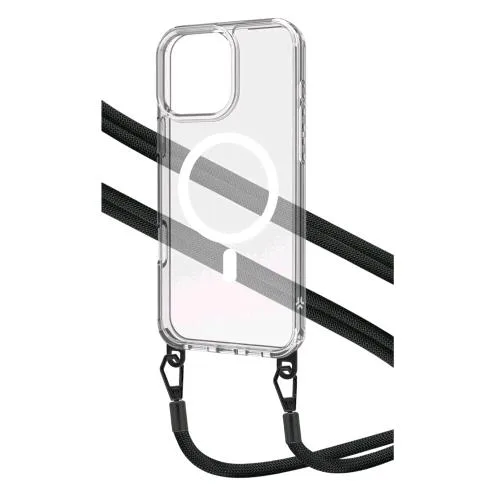Celly Apple iPHONE 16 Pro Max Cover Magsafe Trasparente con Laccetto in Nylon Nero