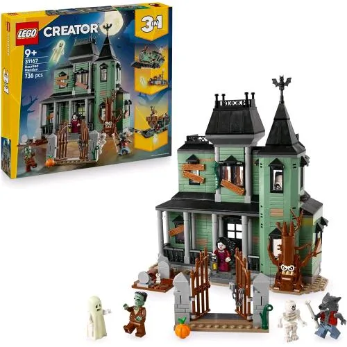LEGO Creator 3 IN1 Villa Spettrale Trasformabile in Nave Fantasma o in Treno con 5 Minifigure