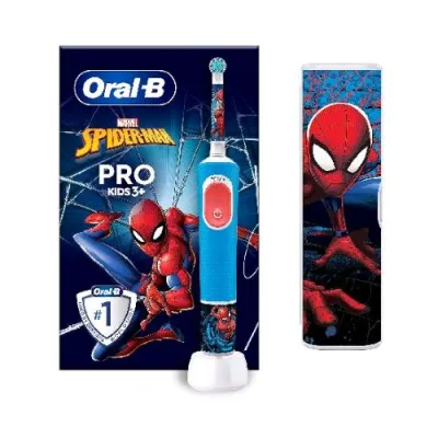 Braun Oral B Pro Kids Spiderman Spazzolino Elettrico Ricaricabile Rotante Oscillante Testina Rotonda con Custodia da Viaggio