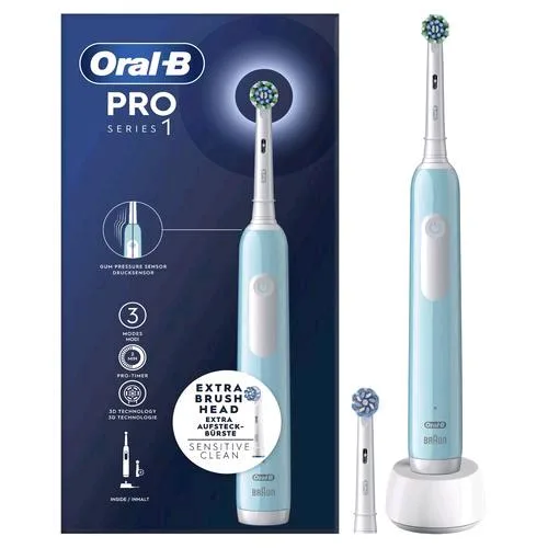 Braun Oral B PRO1 Spazzolino Elettrico Ricaricabile con 2 Testine Blu