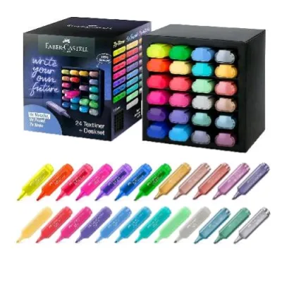 Faber Castell Evidenziatore Punta a Scalpello Set da Scrivania Colori Assortiti Neon Pastello e Metallzzati Conf 24 Pz.