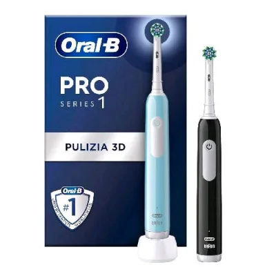 Braun Pro Serie 1 Spazzolino Elettrico Ricaricabile con 2 Testine di Ricambio Conf 2 Pz. Nero Blu