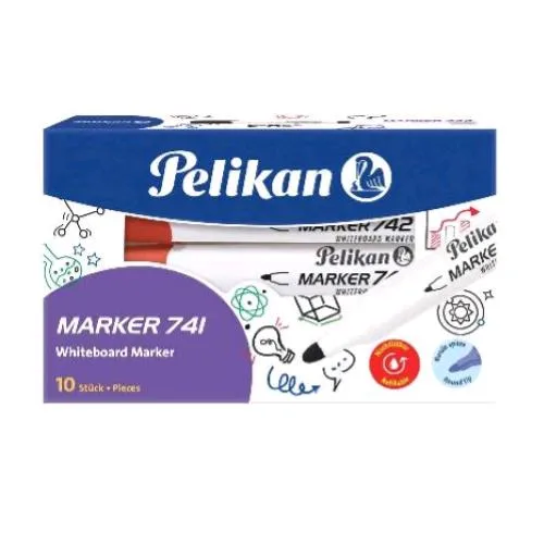 Pelikan Whiteboard 741 Pennarell per Lavagna Punta Tonda Rosso Conf 10 Pz.