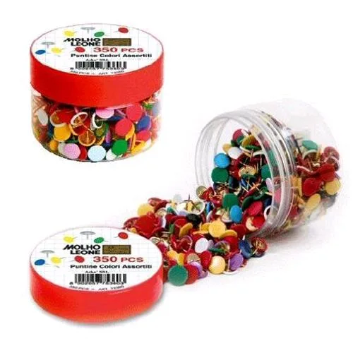 Molho Leone Puntine in Metallo Plastificate Col. Assortiti in Barattolo da 350 Pz.