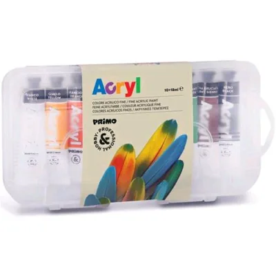 Primo Colore Acrilico in Tubetto di Alluminio da 18ml Colori Assortiti Conf 10 Pz.
