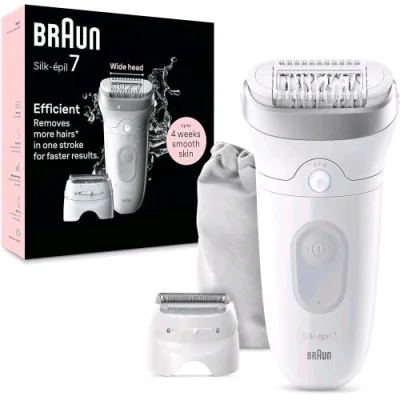Braun Silkepil 7 Epilatore Elettrico Donna con Testina Ampia per una Epilazione Semplice Wet & DRY Bianco Argento
