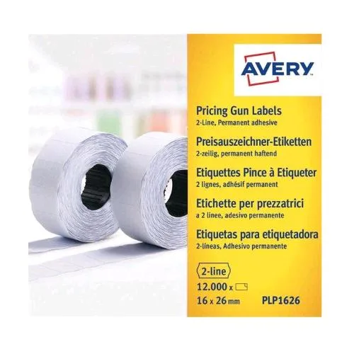 Avery Conf 1200 Etichette Adesive per Prezzatrici a 2 Linee 16X26 mm 2 Rotoli Bianco