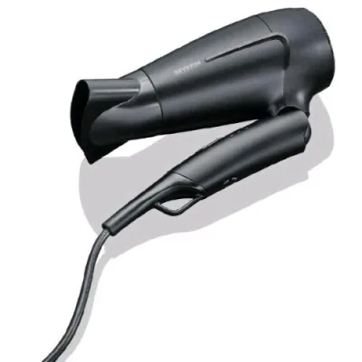 Severin HT0159 Phon Asciugacapelli da Viaggio 1600W 2 Velocita' 2 Temperature Manico Pieghevole con Concentratore Nero