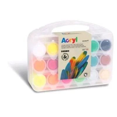 Primo Colori Acrilici 18 Vasetti da 25 ml in Valigetta con 2 Cartoncini Telati Colori Assortiti