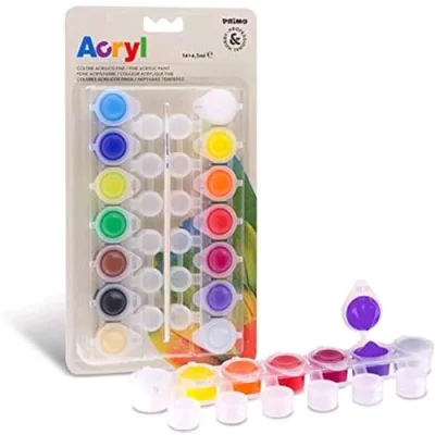 Primo Colori Acrilici Blister da 14 Colori in Vasetti da 4.5 ml + Pennello Colori Assortiti