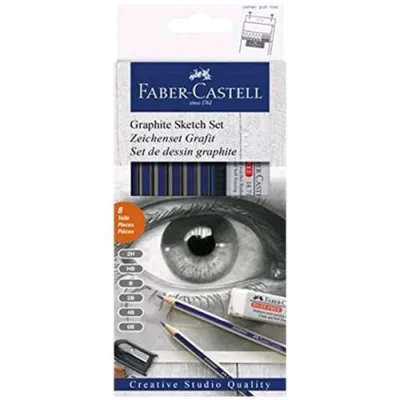Faber Castell Goldfaber Graphite Sketch Set Matite 2H/HB/B/2B/4B/6B + Gomma + Temperino Conf. 8 Pz.