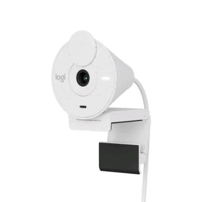Logitech Brio 300 Webcam 2MP Full HD con Otturatore Privacy Microfono con Riduzione del Rumore Certificata per Zoom, Microsoft Teams, Google Meet, Correzione Automatica della Luce USB-C White